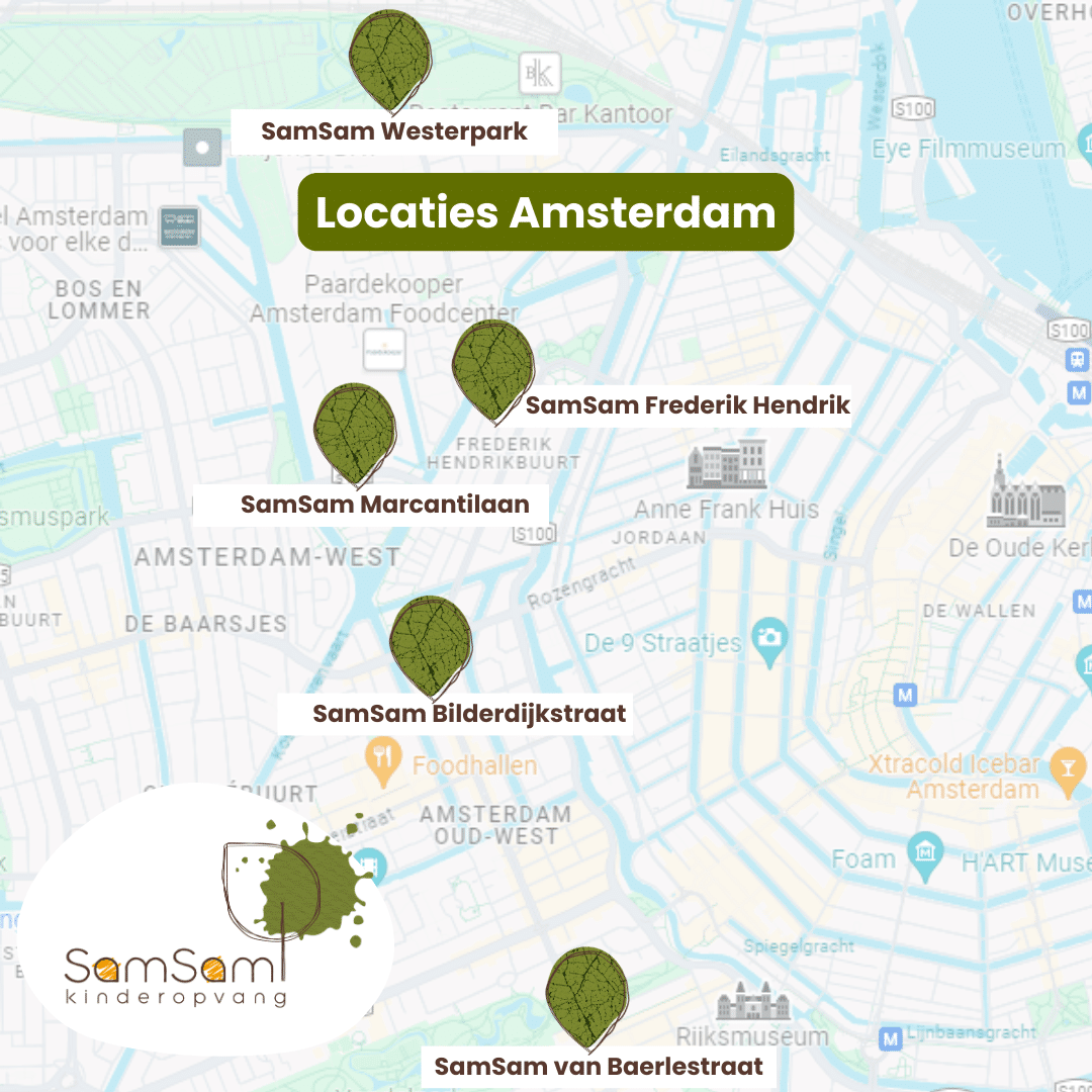 SamSam kinderopvang-locaties in Amsterdam aangegeven op de kaart